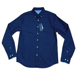 Banana Republic Men's Sz S Shirt Luxe Poplin Slim Cotton Black Blue Rockets New